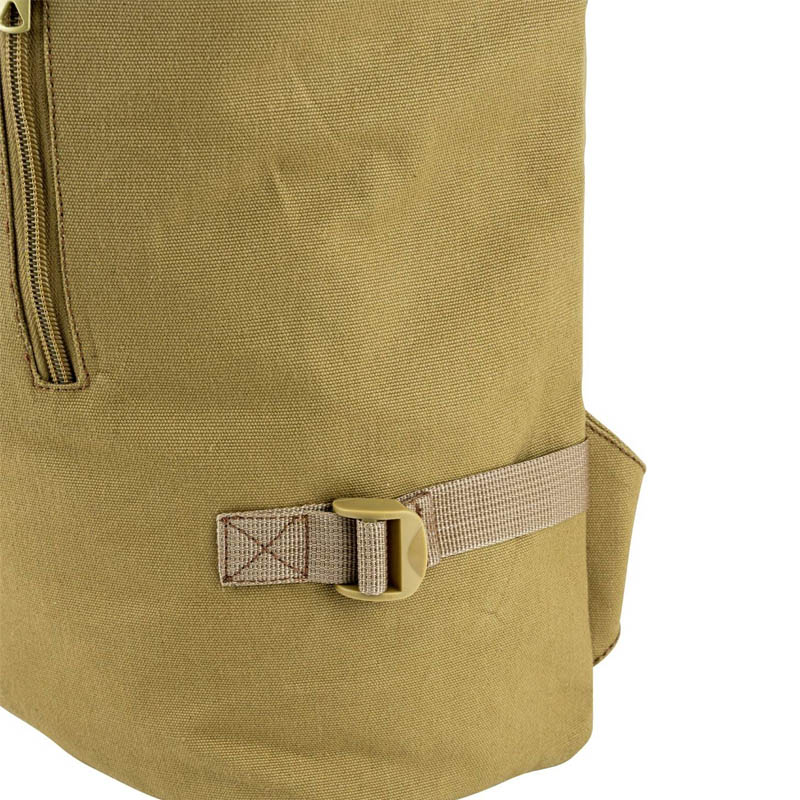 fawn brown beige cream heavy cotton canvas roll top backpack tightening straps